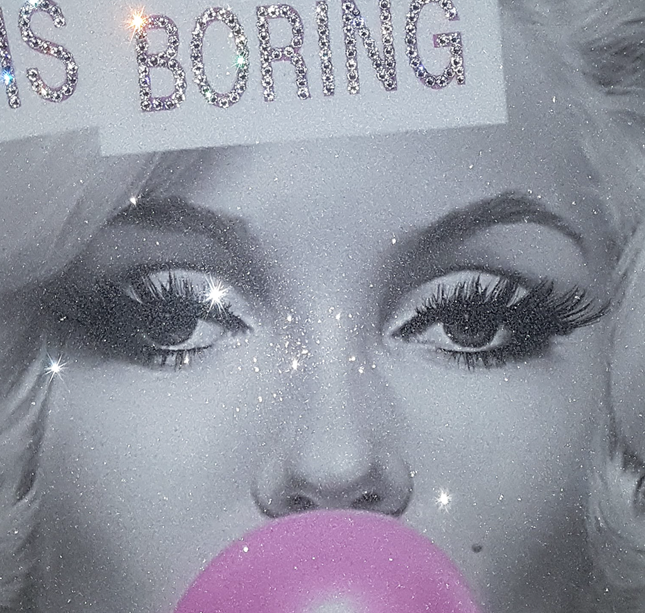 Marilyn Monroe Bubblegum Glitter Canvas Wall Art with Crystals and Diamond Dust – "Being Normal is Boring" Quote, Glamorous Eyelashes, Various Sizes