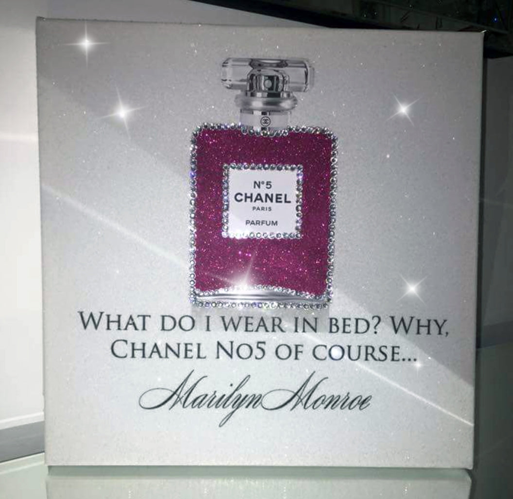 Chanel No. 5 Glitter Perfume Bottle - Iconic Marilyn Monroe Quote Décor Canvas Wall Art