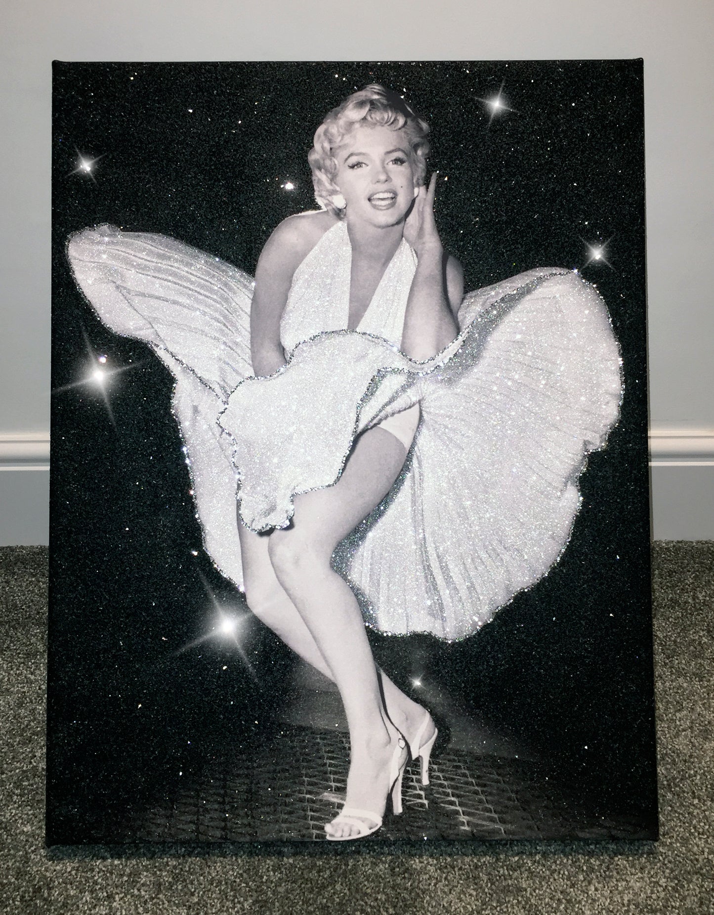 Marilyn Monroe "The Seven Year Itch" Iconic White Dress Glitter Canvas Wall Art with Swarovski Crystals